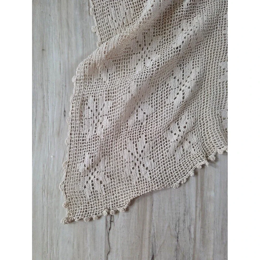 Vtg Ecru Crochet Tablecloth 51x78